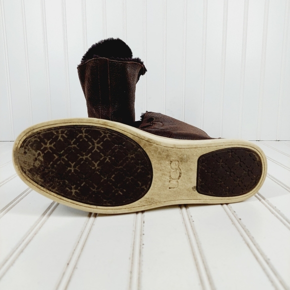 UGG Croft Lace Up High Top Trainers Dark Brown Fur Lining Ankle Boots C503 - Picture 8 of 10